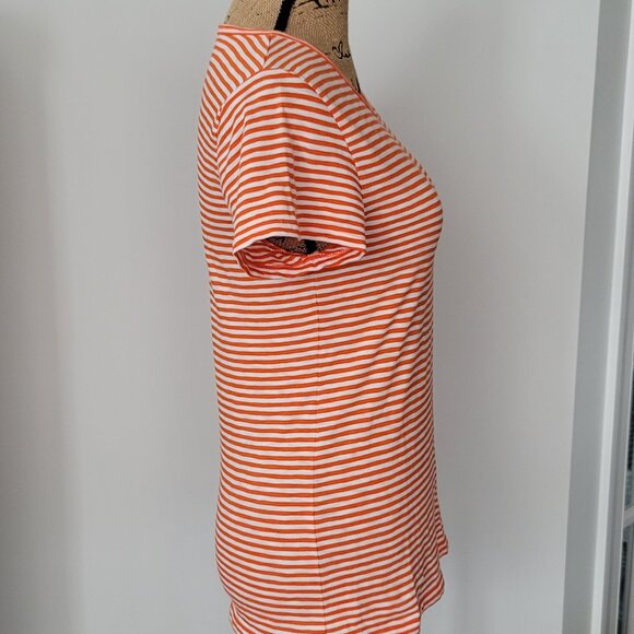 J. Crew Orange & White Striped Studio Tee Size Medium - Picture 2 of 10